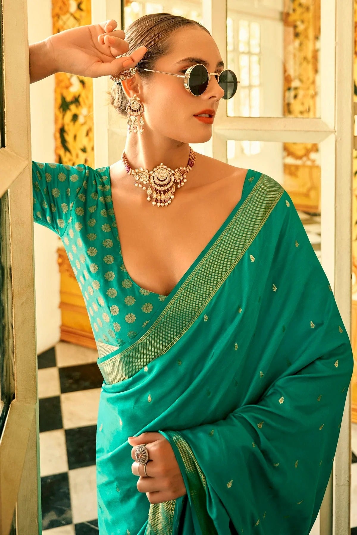 Rama Green Colour Satin Silk Saree SD1110275 A