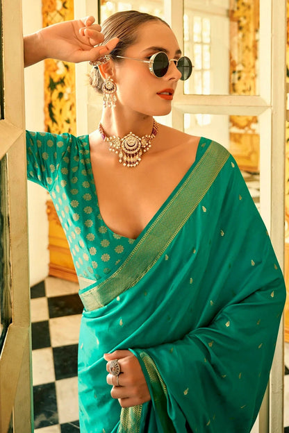 Rama Green Colour Satin Silk Saree SD1110275 A