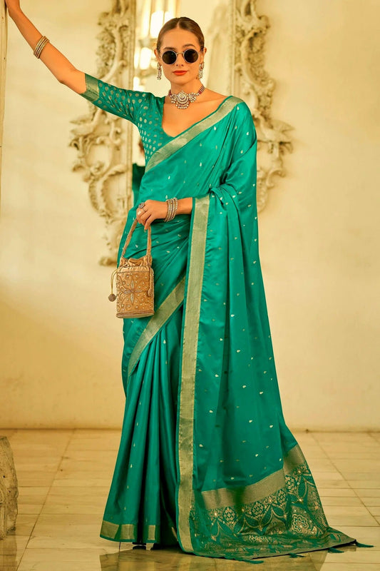 Rama Green Colour Satin Silk Saree SD1110275