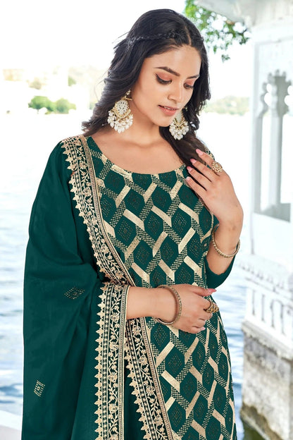 Rama Green Colour Semi Stitched Blooming Vichitra Pant Style Suit SM1140163 A