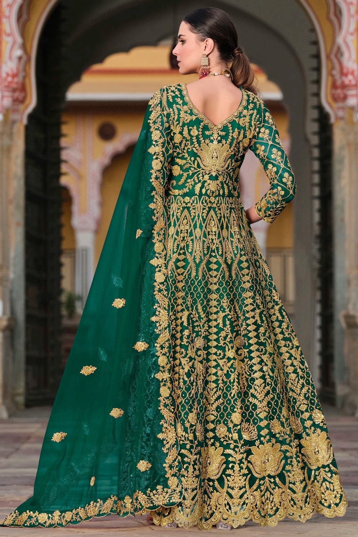 Rama Green Colour Semi Stitched Butterfly Net Anarkali Suit SM1140649 A