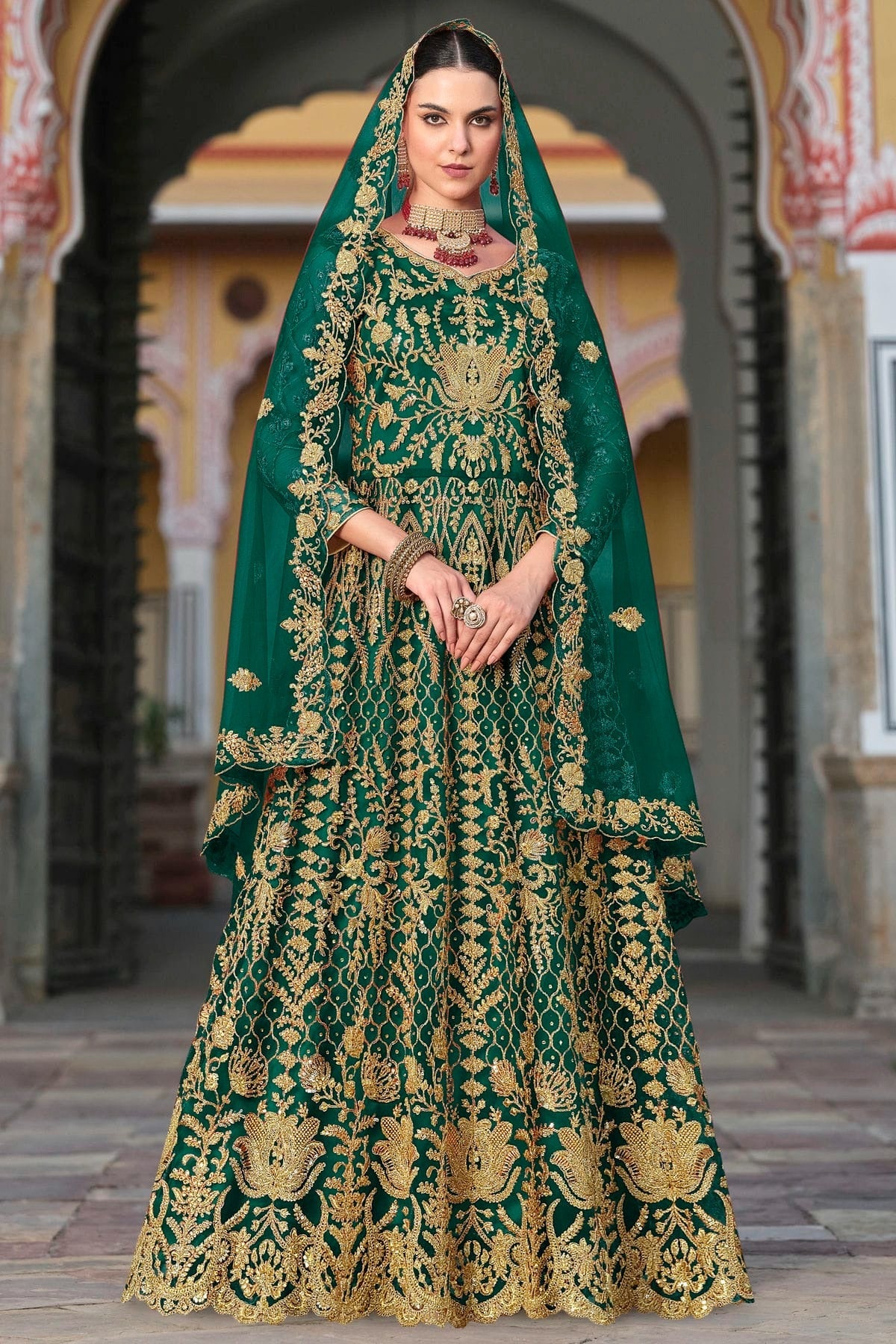 Rama Green Colour Semi Stitched Butterfly Net Anarkali Suit SM1140649