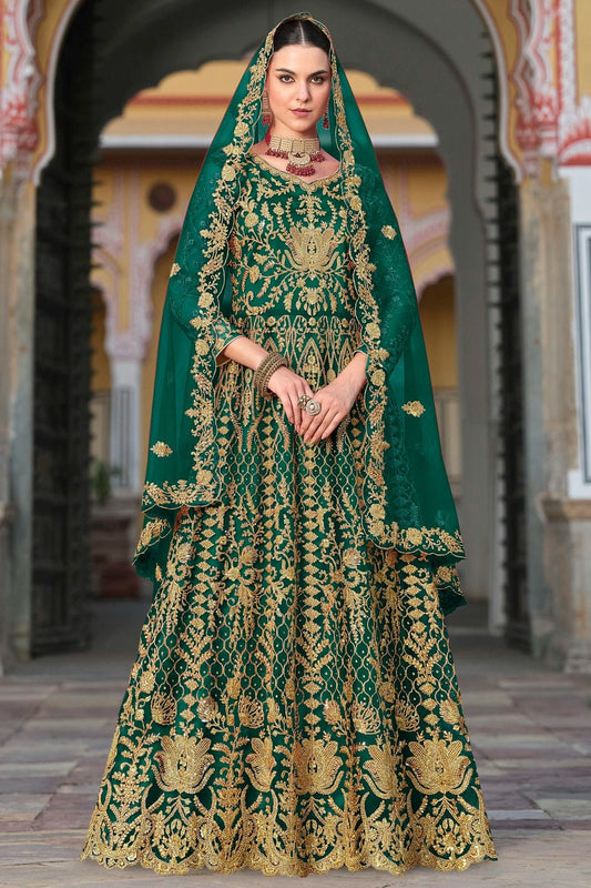 Rama Green Colour Semi Stitched Butterfly Net Anarkali Suit SM1140649