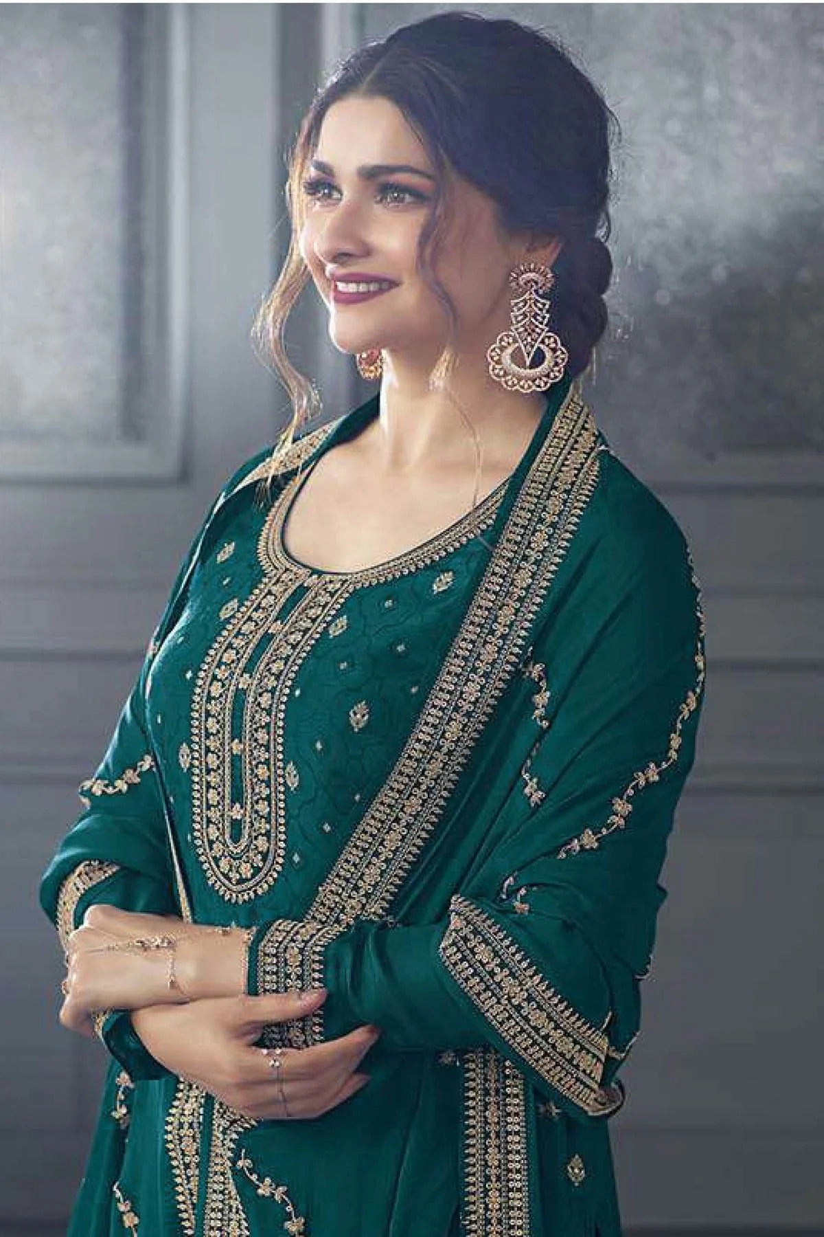 Rama Green Colour Semi Stitched Dola Jacquard Silk Palazzo Pant Suit SM1140202 A