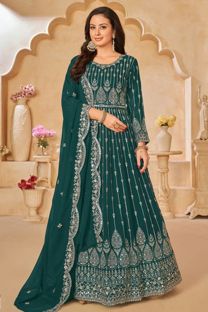 Rama Green Colour Semi Stitched Faux Georgette Anarkali Suit SM1050424 A