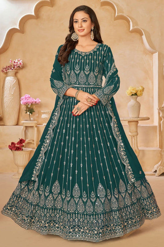 Rama Green Colour Semi Stitched Faux Georgette Anarkali Suit SM1050424