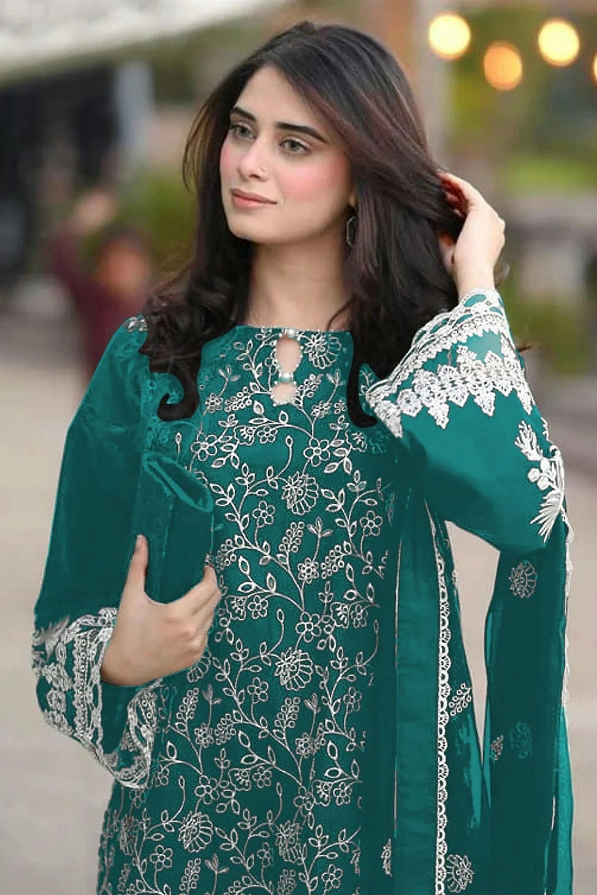 Rama Green Colour Semi Stitched Faux Georgette Pakistani Suit SM1140275 A