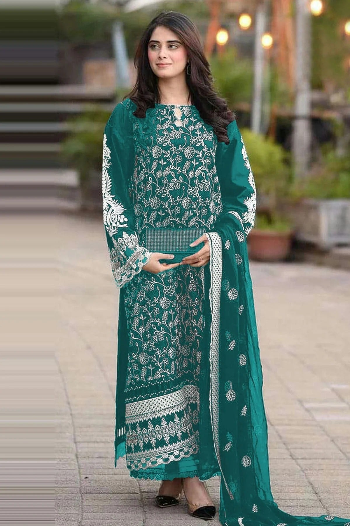 Rama Green Colour Semi Stitched Faux Georgette Pakistani Suit SM1140275