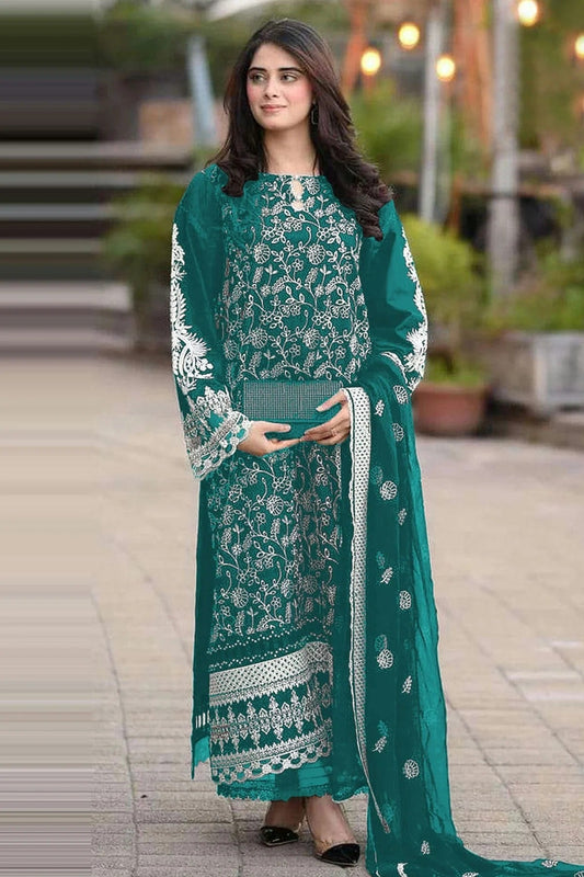 Rama Green Colour Semi Stitched Faux Georgette Pakistani Suit SM1140275