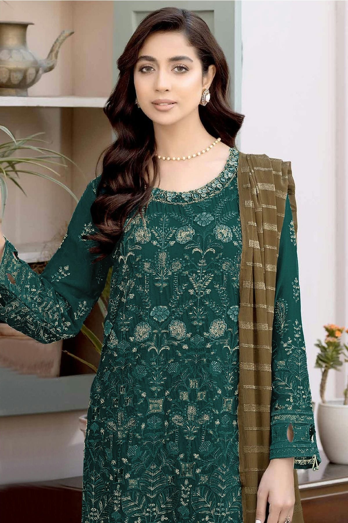 Rama Green Colour Semi Stitched Faux Georgette Pakistani Suit SM1140308 A