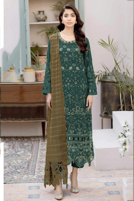 Rama Green Colour Semi Stitched Faux Georgette Pakistani Suit SM1140308