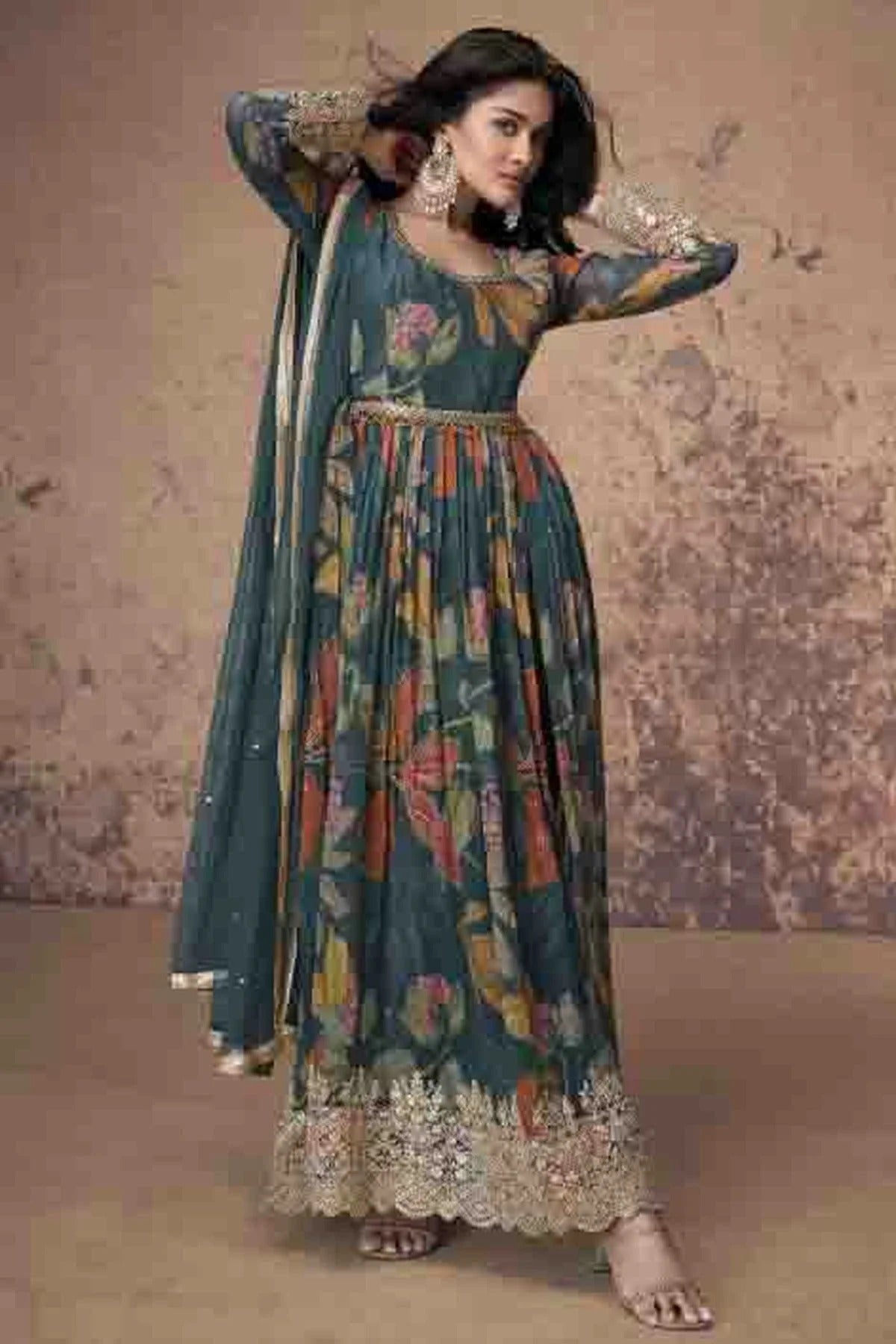 Rama Green Colour Semi Stitched Faux Georgette Pant Style Suit SM1140677