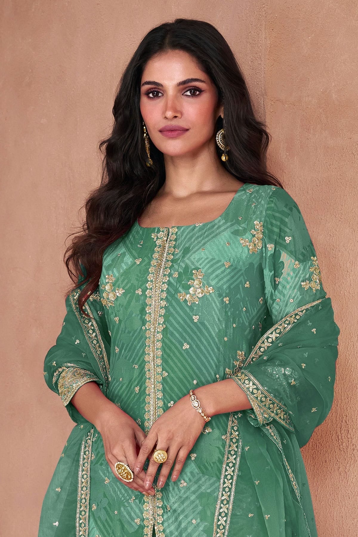 Rama Green Colour Semi Stitched Faux Georgette Sharara Suit SM1140385 A