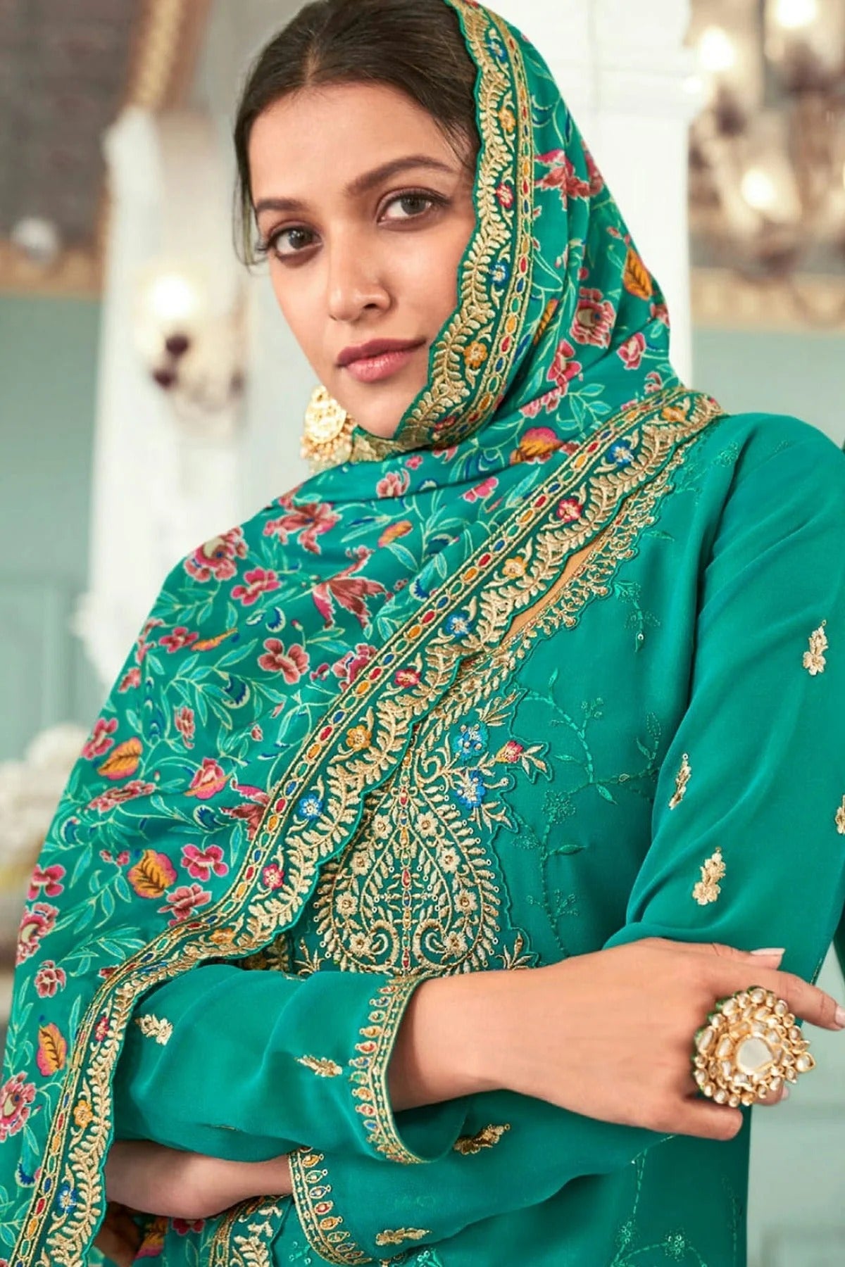 Rama Green Colour Semi Stitched Georgette Pant Style Suit SM1140143 A