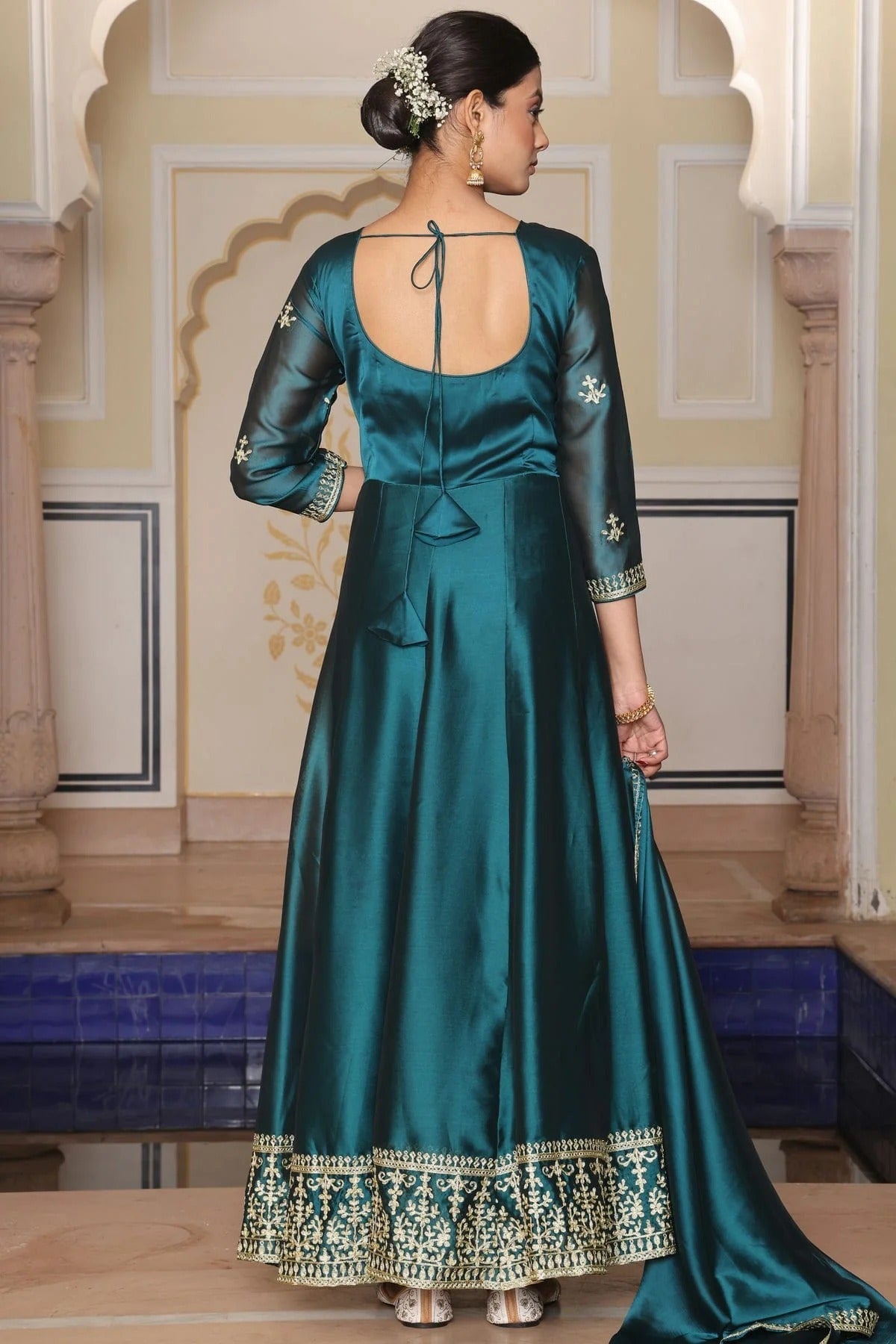 Rama Green Colour Semi Stitched Rangoli Silk Anarkali Suit SM1170040 B
