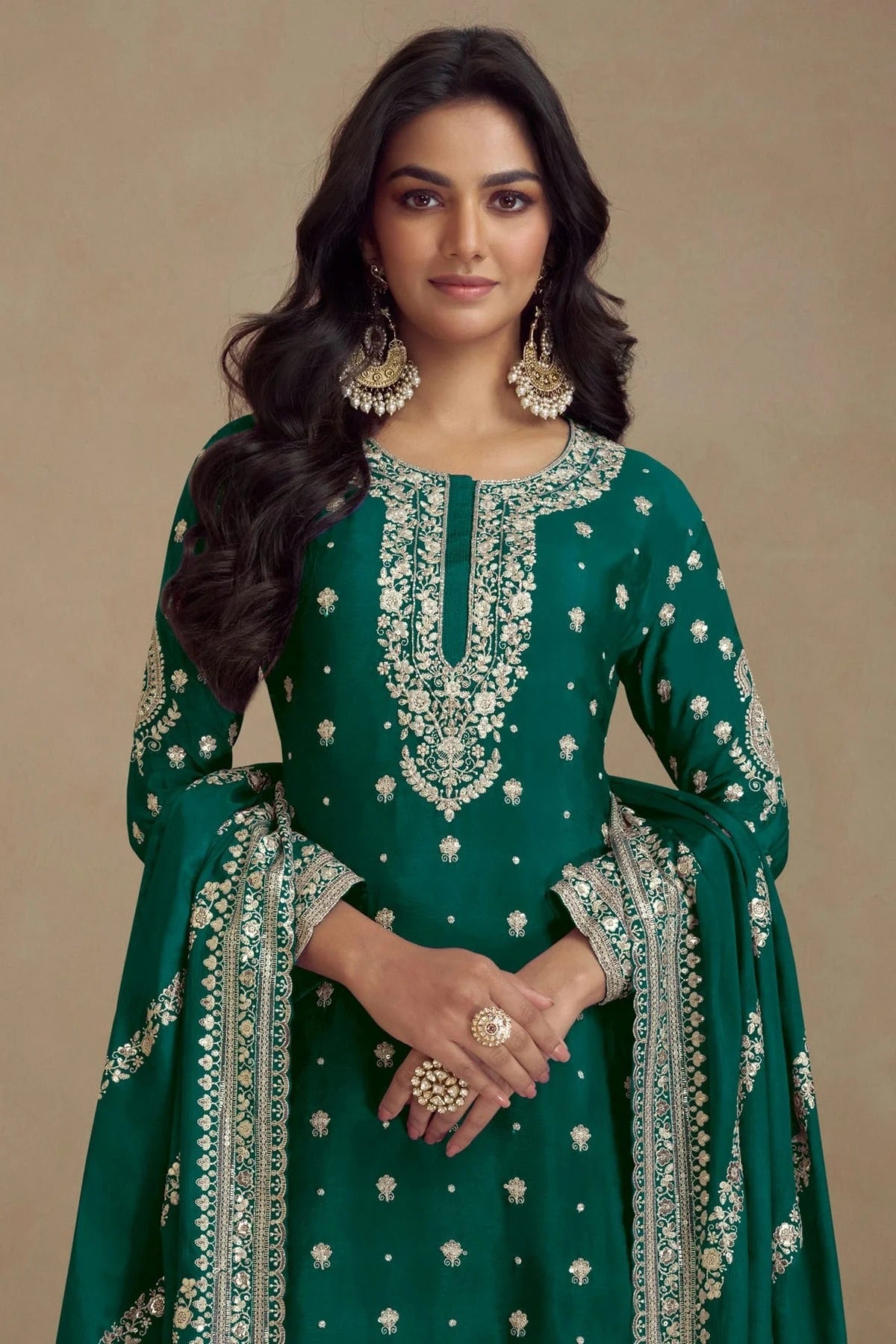 Rama Green Colour Semi Stitched Silk Palazzo Pant Suit SM1140669 A