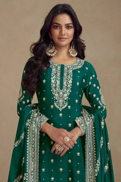 Rama Green Colour Semi Stitched Silk Palazzo Pant Suit SM1140669 A