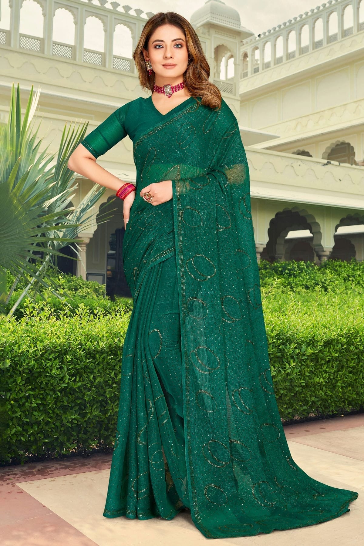 Rama Green Colour Silk Designer Saree LC1121476
