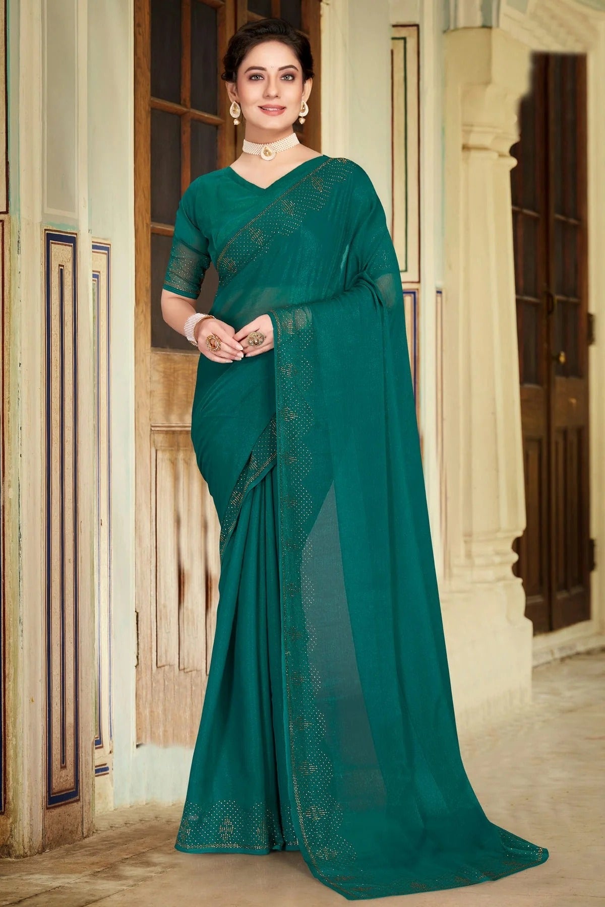 Rama Green Colour Silk Designer Saree LC1121480