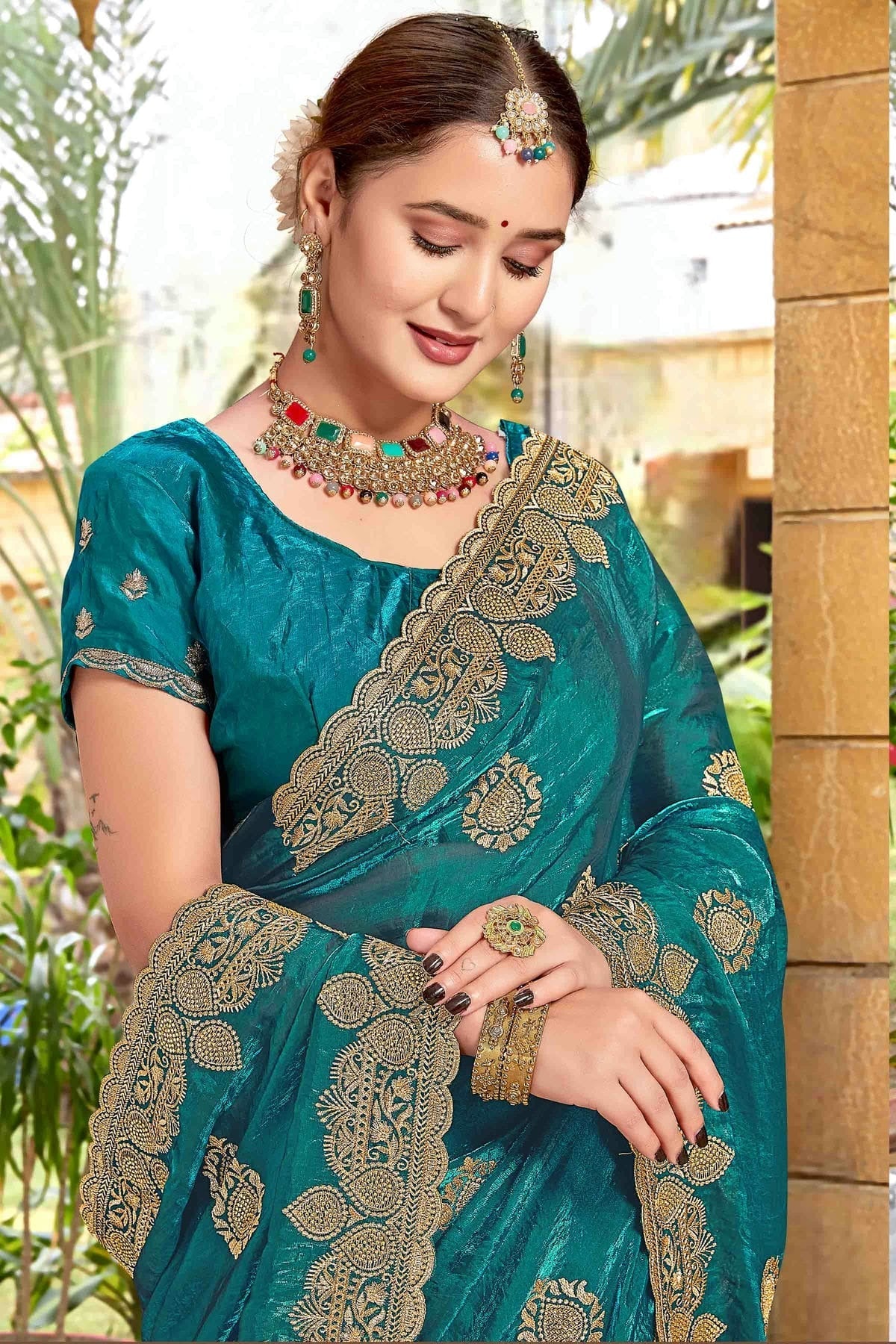 Rama Green Colour Silk Designer Saree SD1121975 A