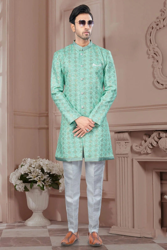 Rama Green Colour Silk Dupion Sherwani SH1040600
