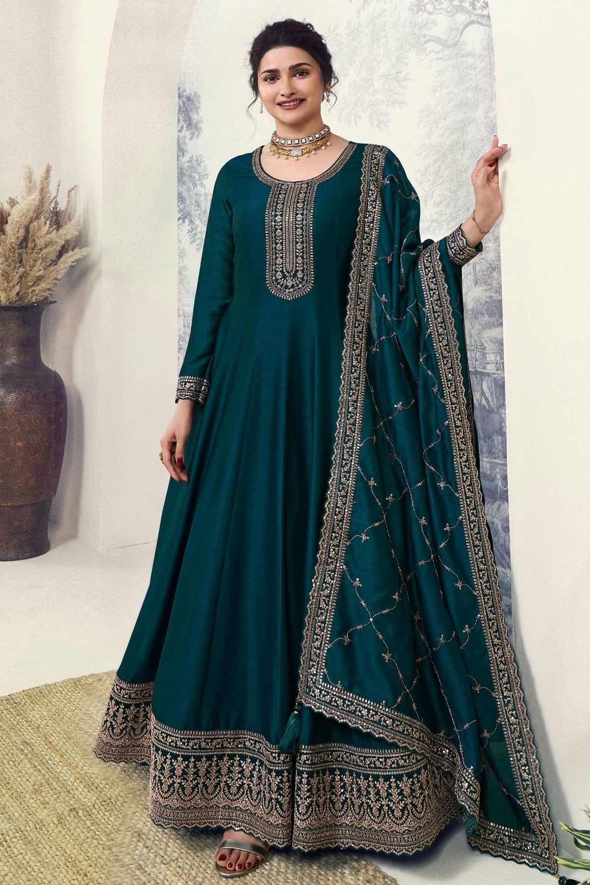 Rama Green Colour Silk Georgette Anarkali Suit SM1110666