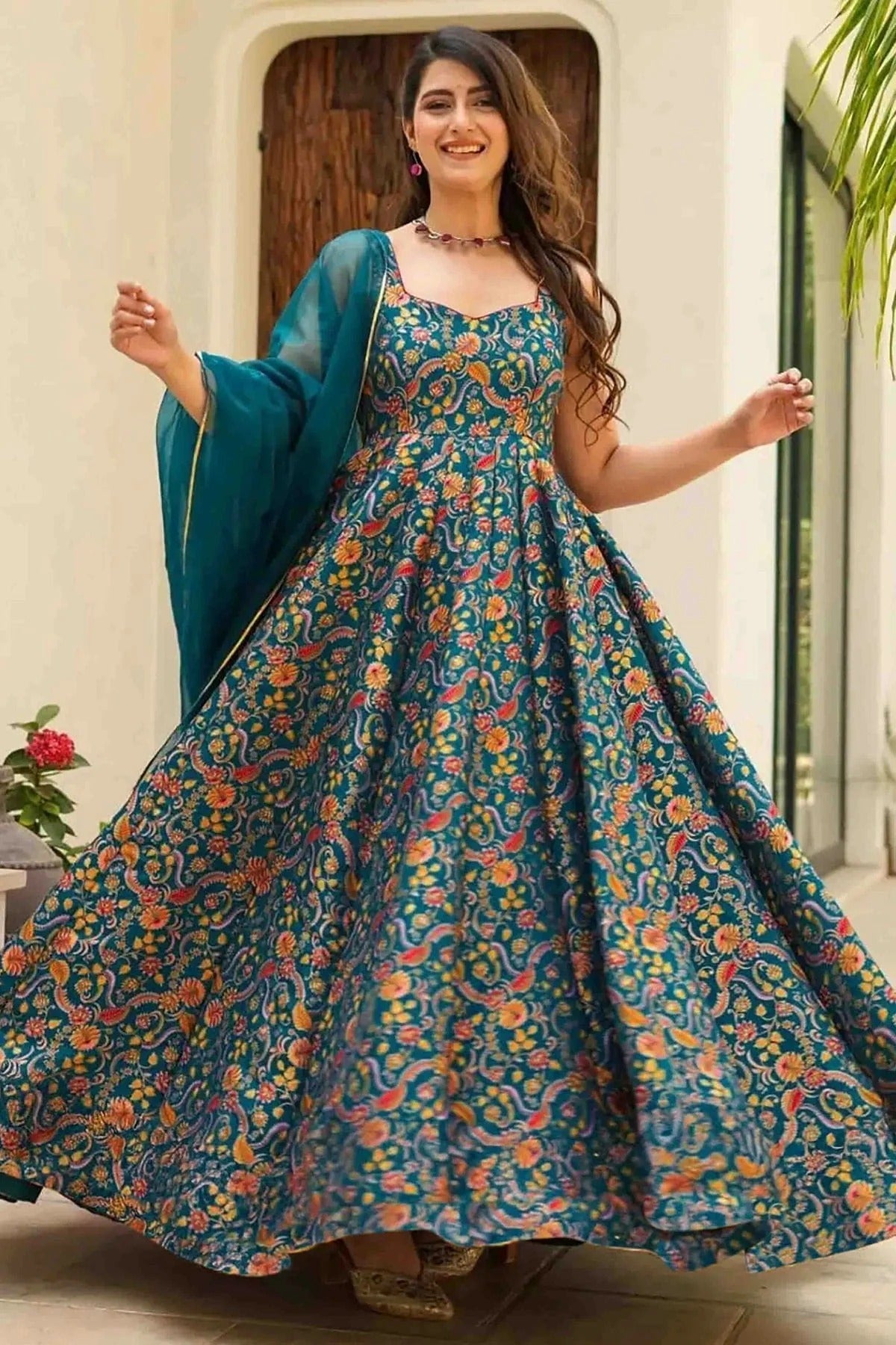 Rama Green Colour Silk Stitched Gown GW1113003 A