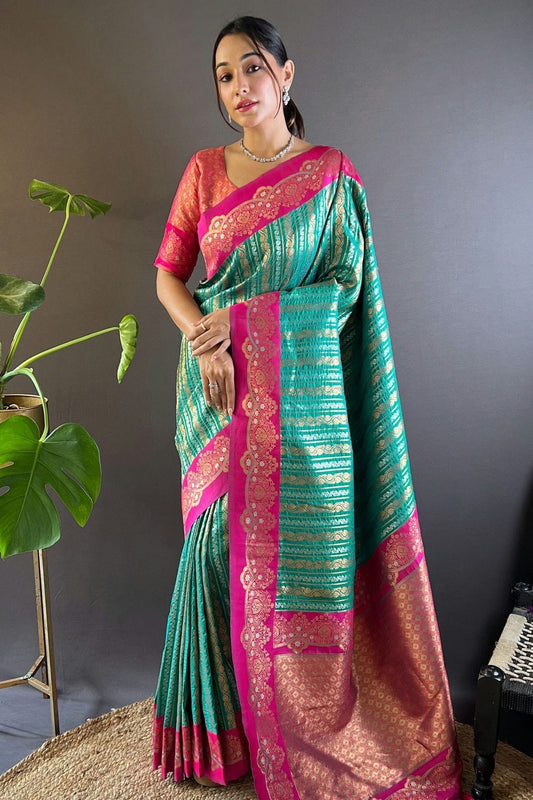 Rama Green Colour Silk Woven Work Saree SD1290030