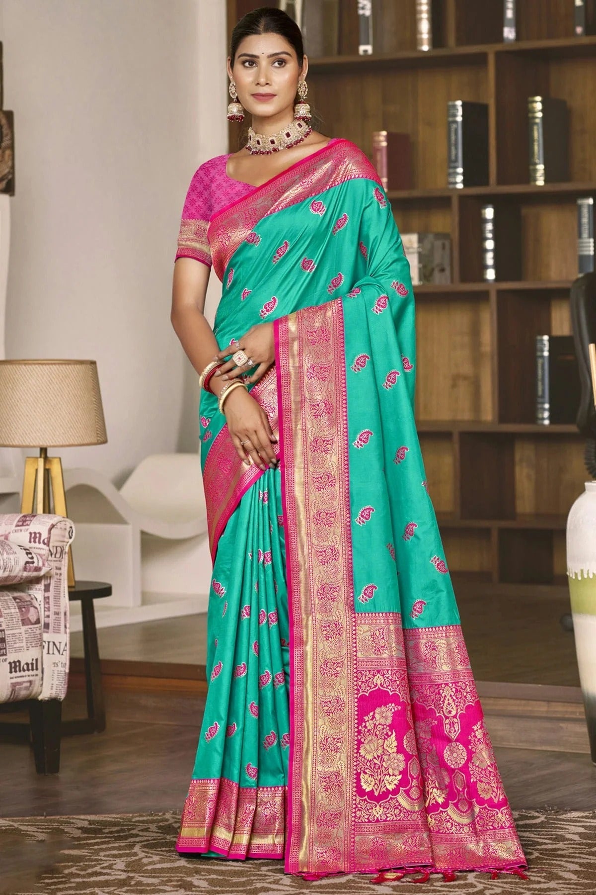 Rama Green Colour Silk Woven Work Traditional Saree SD1102776