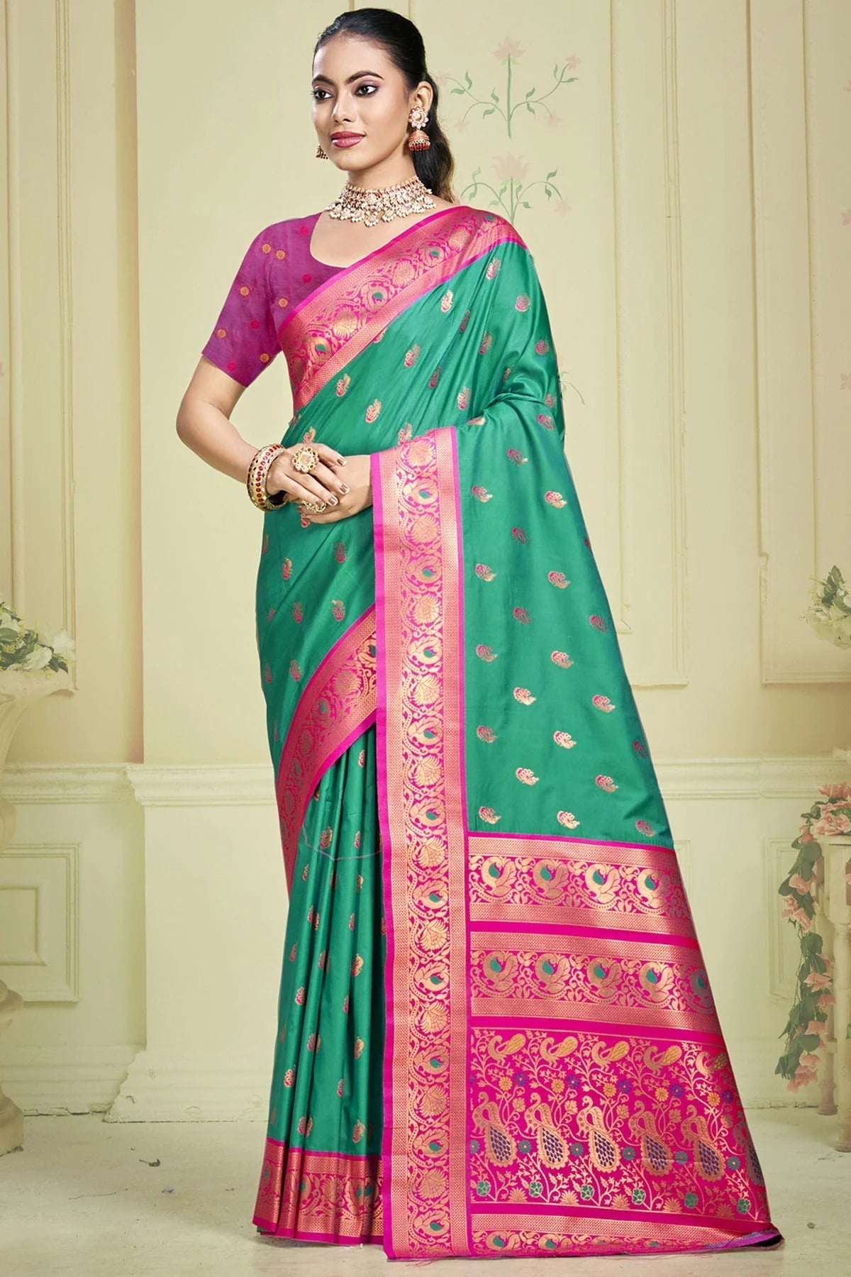 Rama Green Colour Silk Woven Work Traditional Saree SD1102897