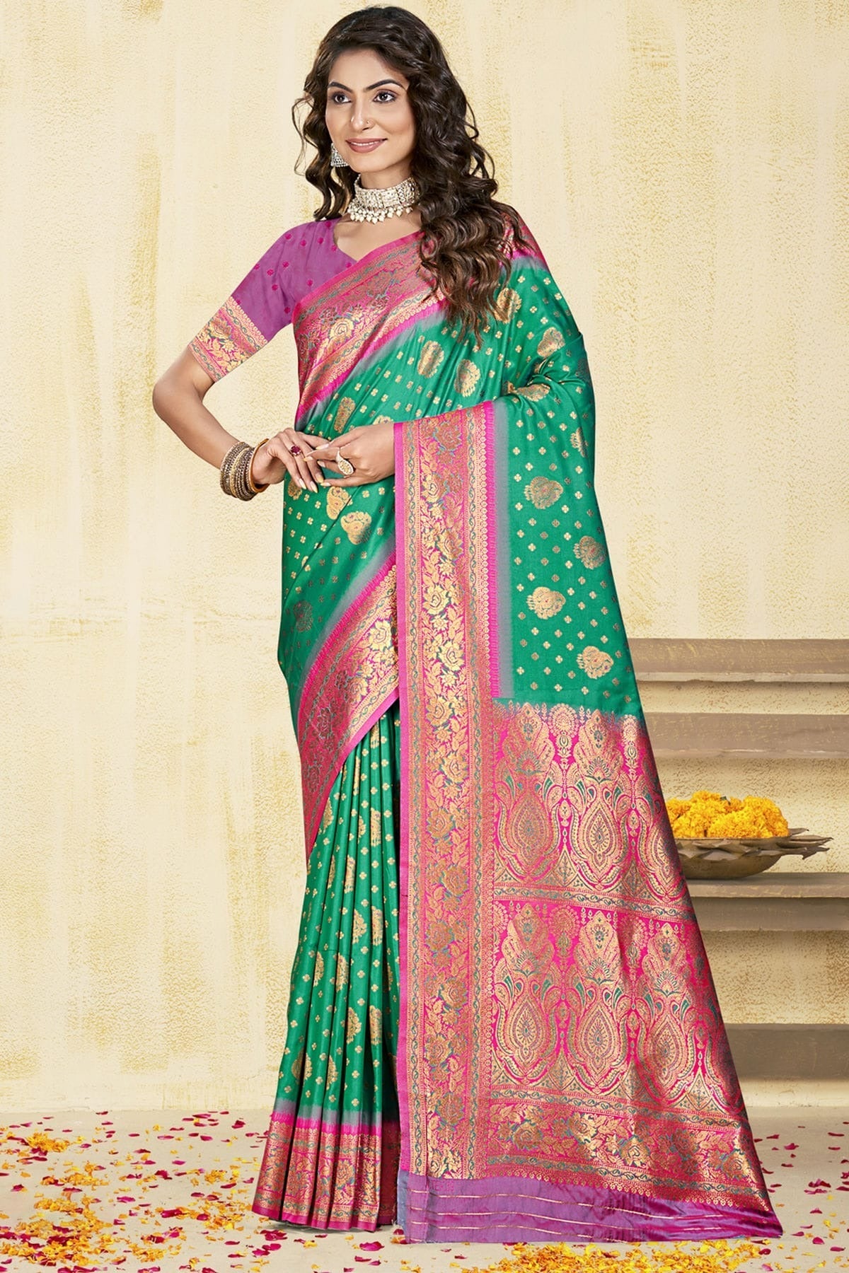 Rama Green Colour Silk Woven Work Traditional Saree SD1102920