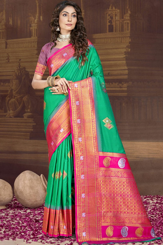 Rama Green Colour Silk Woven Work Traditional Saree SD1102940