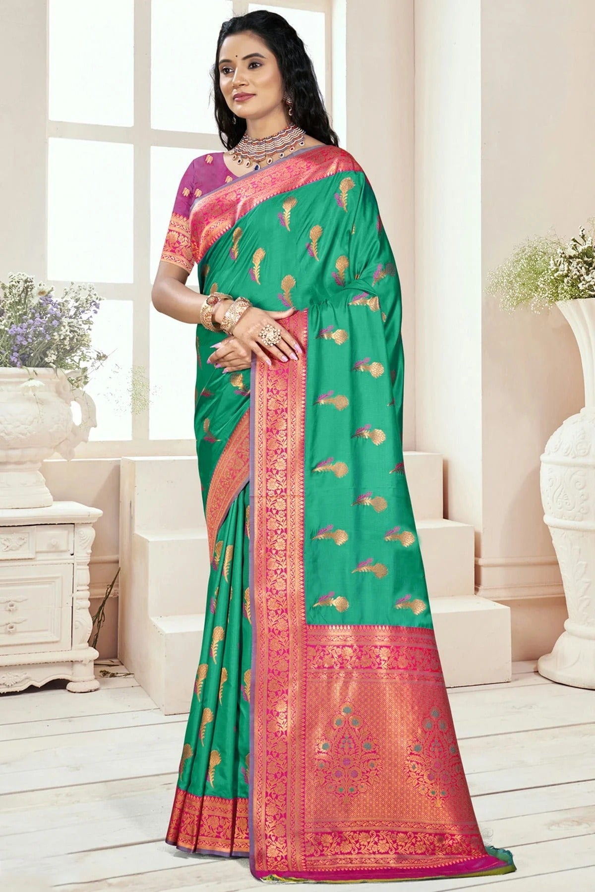 Rama Green Colour Silk Woven Work Traditional Saree SD1103072