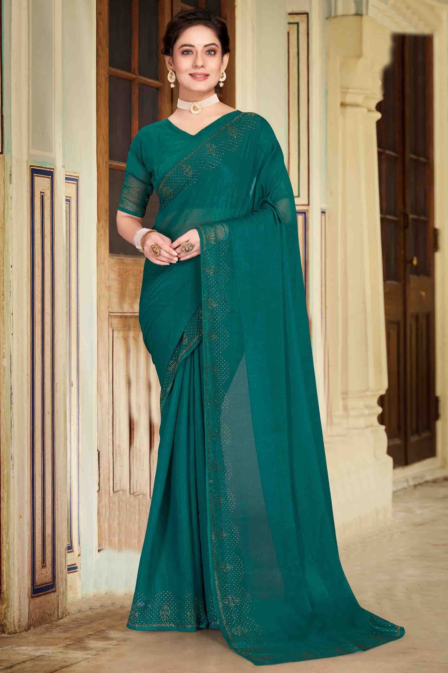 Rama Green Colour Simmer Chiffon Designer Saree SD1121126