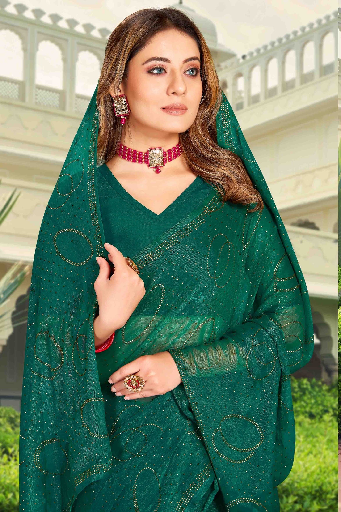 Rama Green Colour Simmer Chiffon Designer Saree SD1121268 A