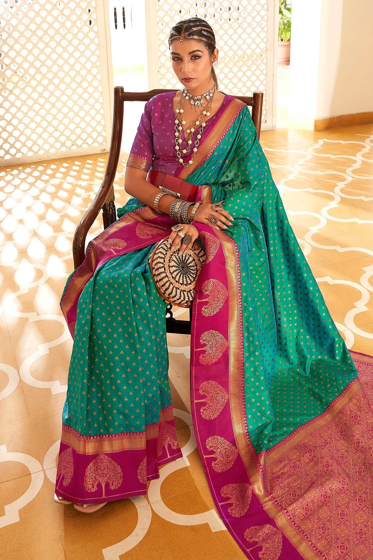 Rama Green Colour Soft Banarasi Silk Woven Work Saree SD1290087 A