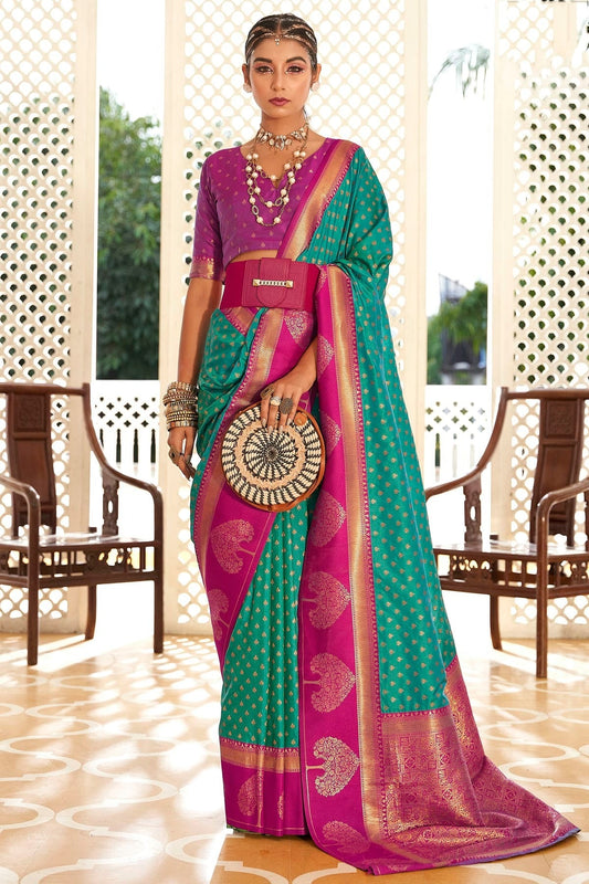 Rama Green Colour Soft Banarasi Silk Woven Work Saree SD1290087