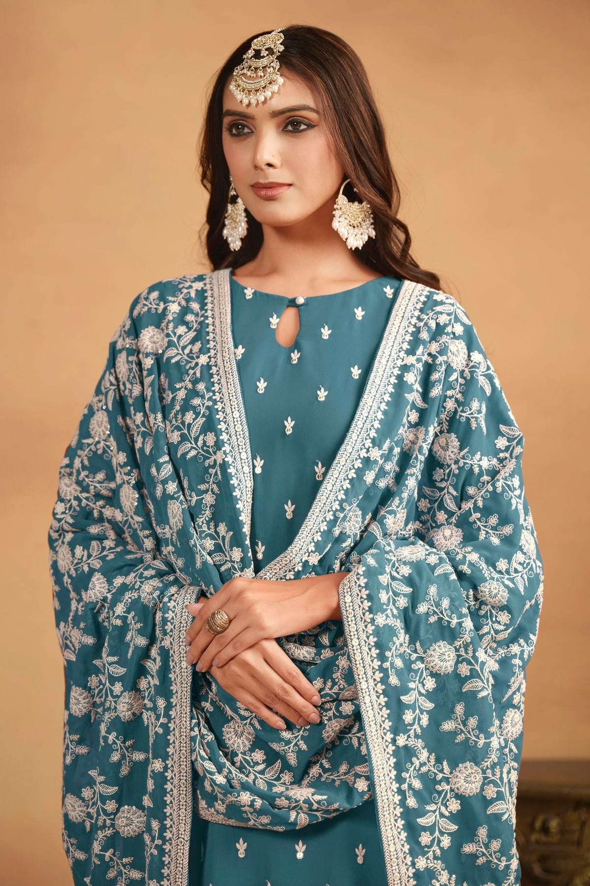 Rama Green Colour Straight Suit Faux Georgette Semi Stitched SM1050487 A