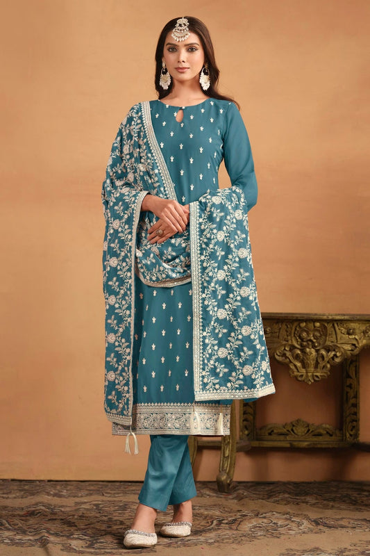 Rama Green Colour Straight Suit Faux Georgette Semi Stitched SM1050487