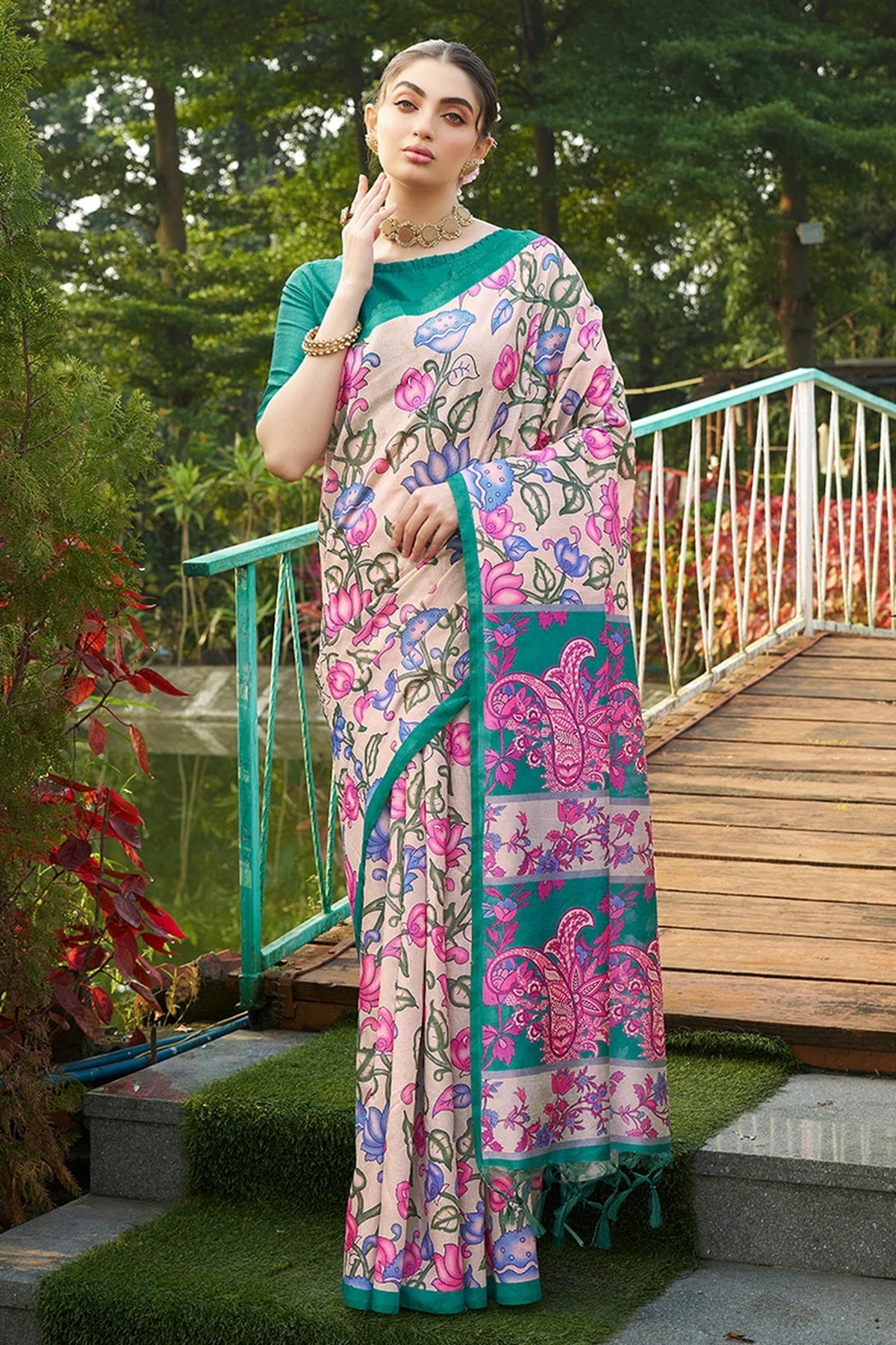 Rama Green Colour Tussar Silk Printed Saree SD1112088