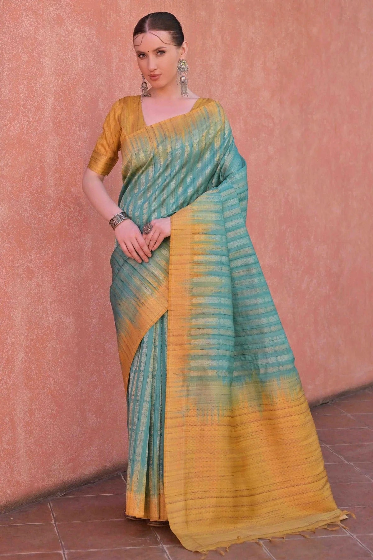 Rama Green Colour Tussar Silk Traditional Saree SD1260079 A