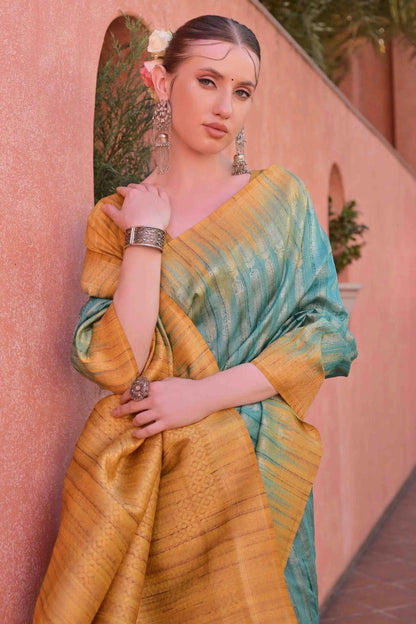 Rama Green Colour Tussar Silk Traditional Saree SD1260079 B