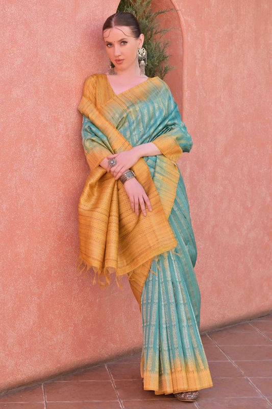 Rama Green Colour Tussar Silk Traditional Saree SD1260079