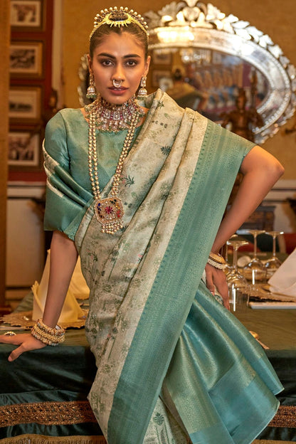 Rama Green Colour Tusser Silk Traditional Saree SD1290189 A