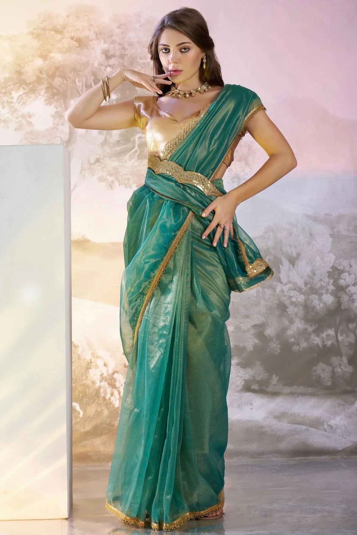 Rama Green Colour Twill Net Saree SD1112736