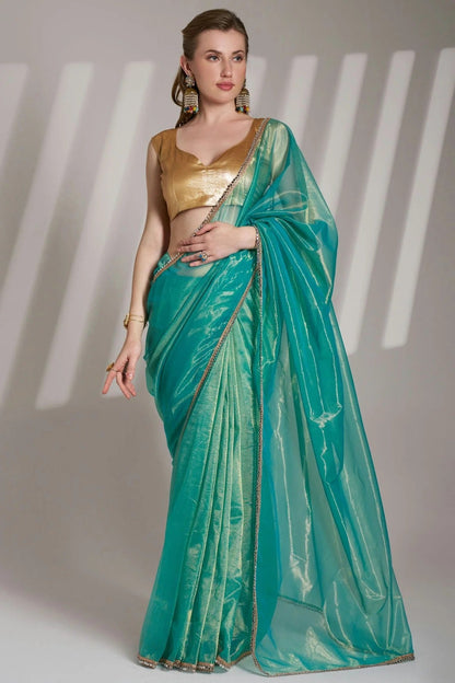 Rama Green Colour Twill Net Saree SD1112738