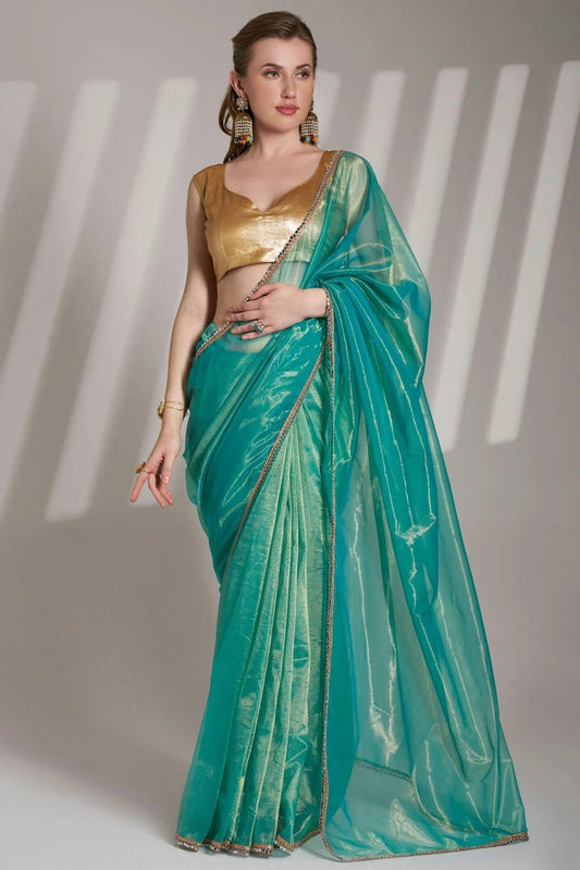 Rama Green Colour Twill Net Saree SD1112738