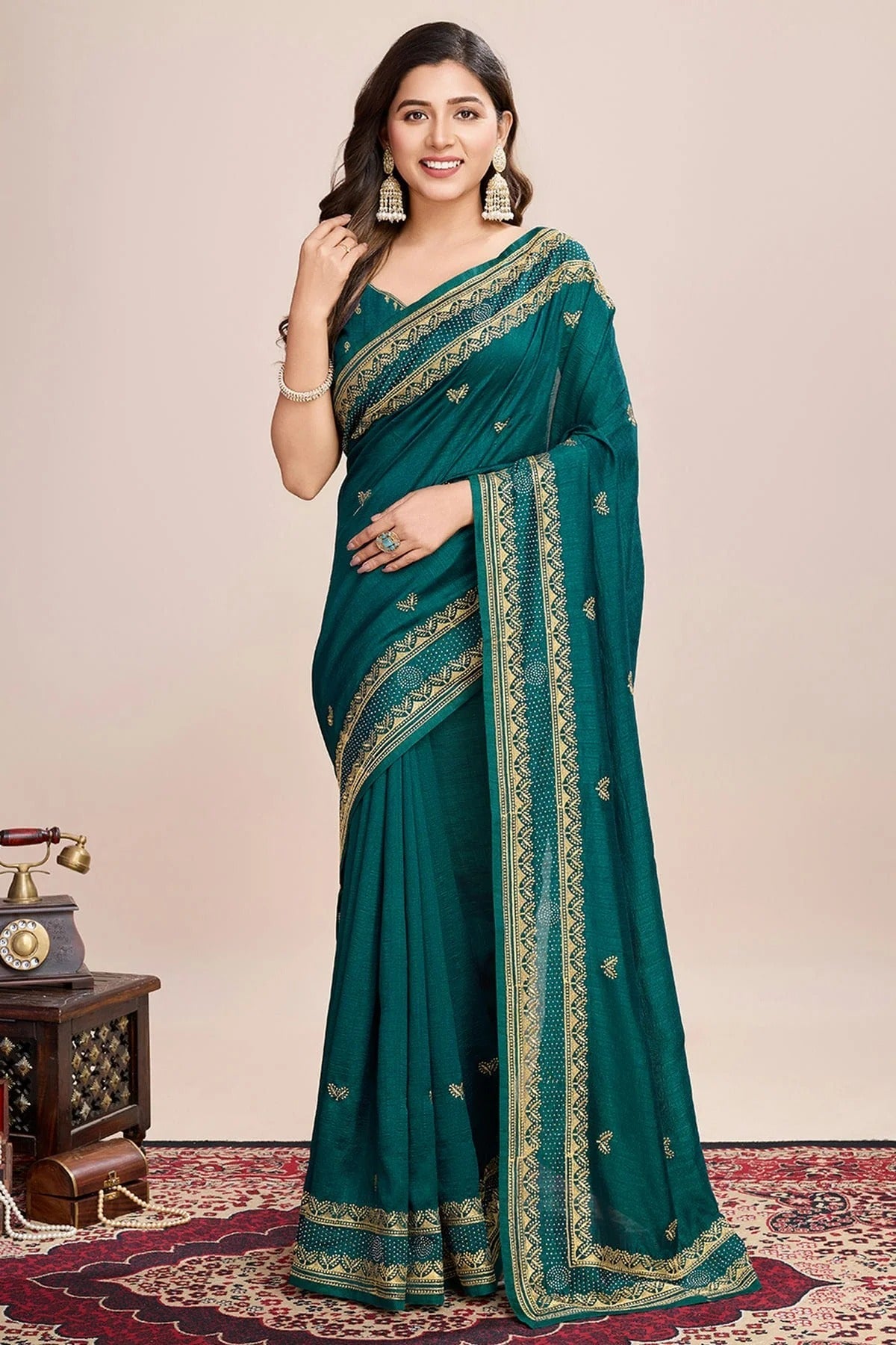 Rama Green Colour Vichitra Silk Designer Saree SD1111803