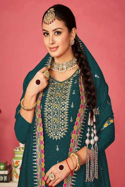 Rama Green Colour Vichitra Silk Pant Style Suit SM1110589 A
