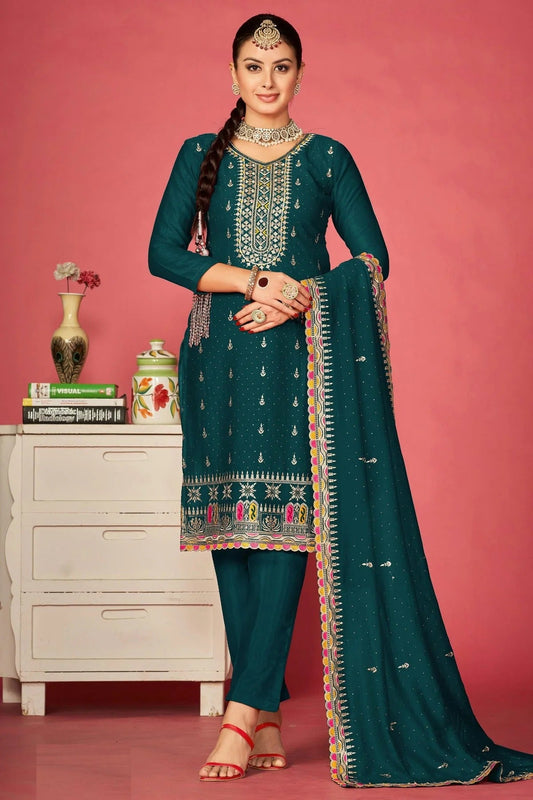 Rama Green Colour Vichitra Silk Pant Style Suit SM1110589